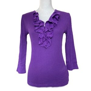 LAUREN Ralph Lauren XS Purple Ruffle Ribbed Top